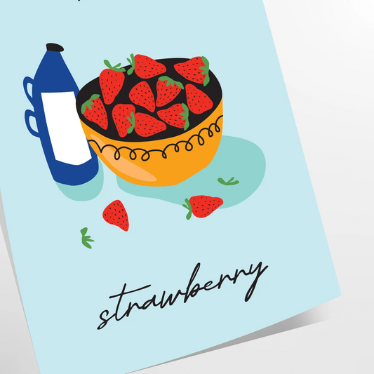 touch sweetness space Milk Strawberry Fruit Art Poster vibrant green orange hues eye wall perfect gift formats A4 cm A0