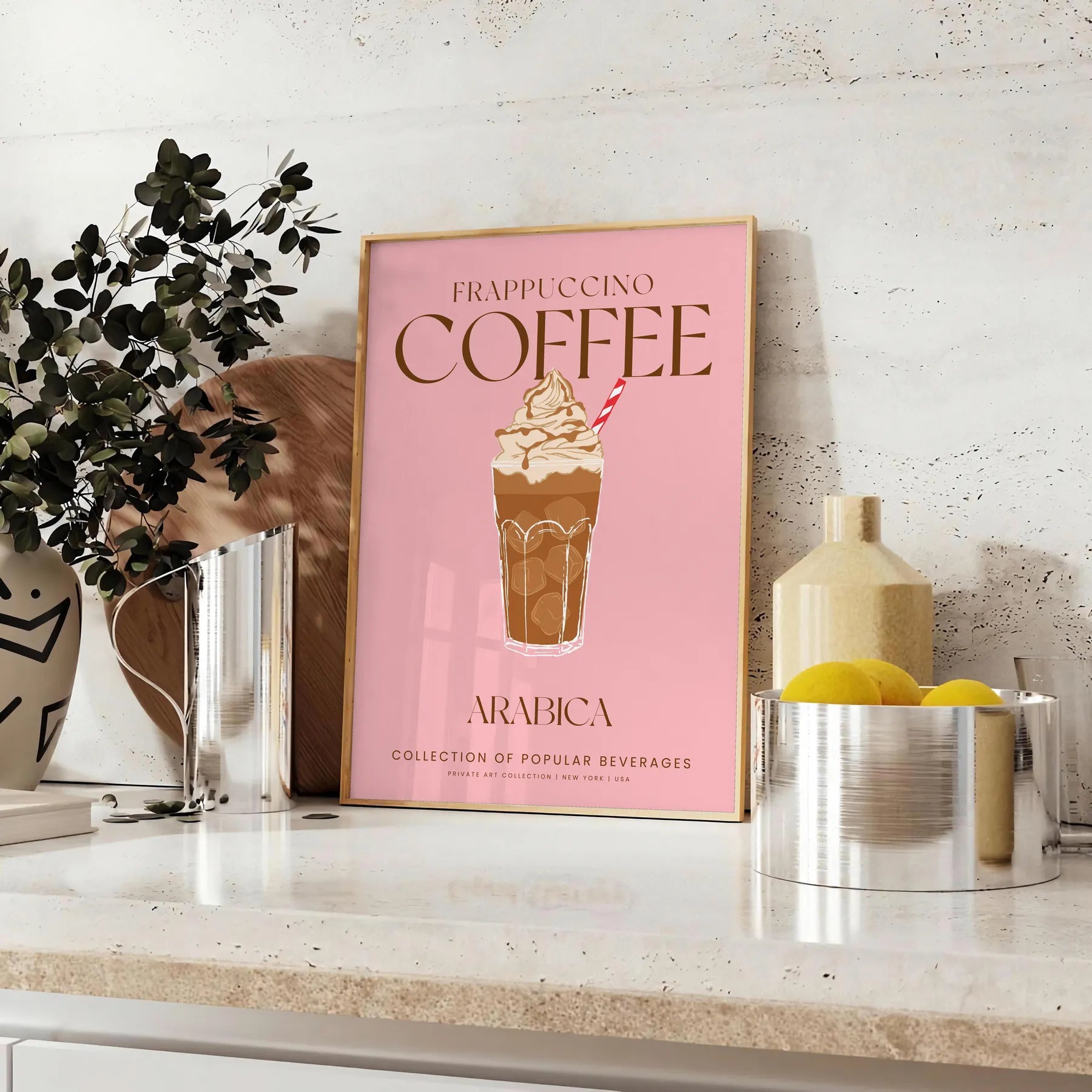 space stunning Frappuccino Coffee Cocktail poster rich brown green hues wall art stylish touch decor gift lovers cozy vibe home unframed format