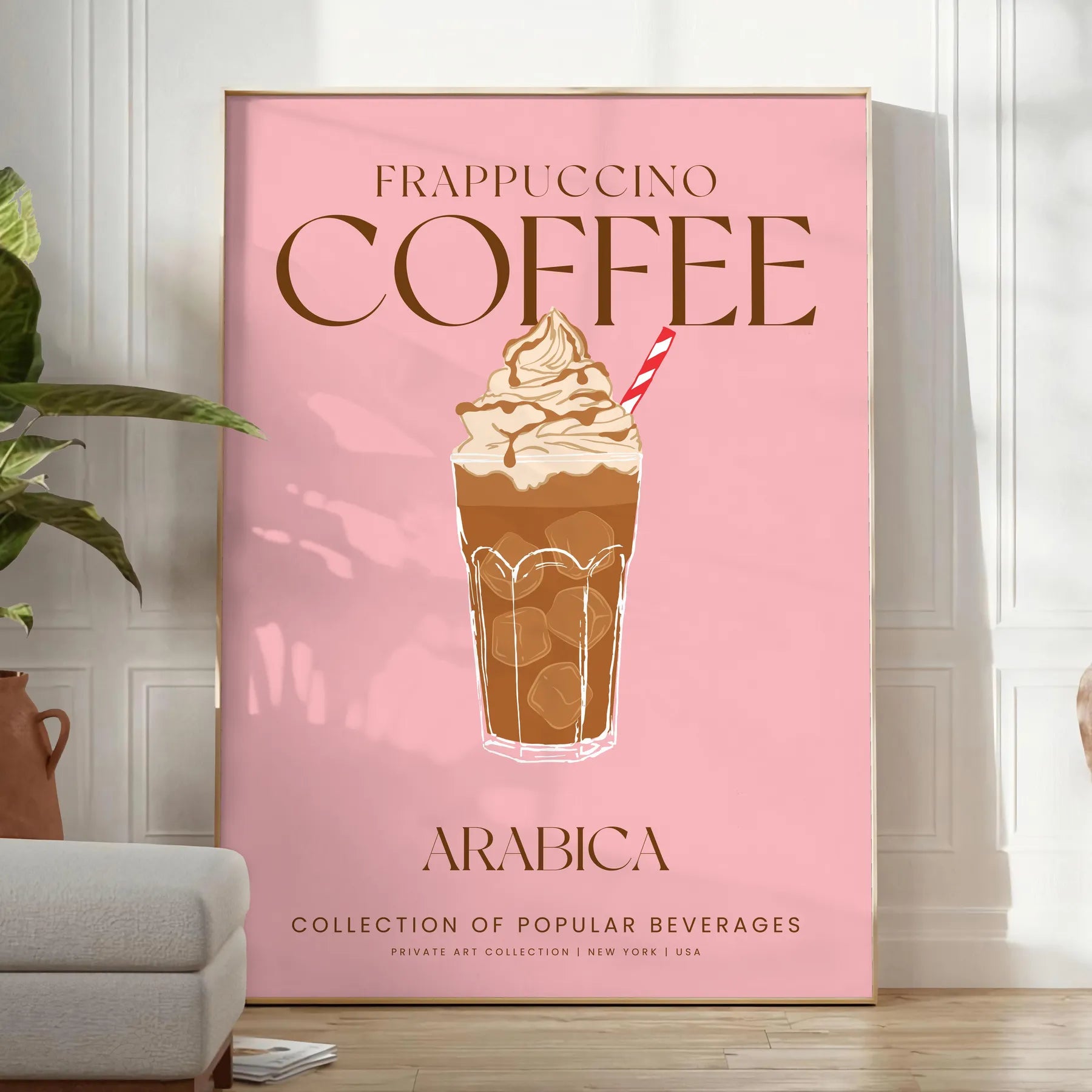 space stunning Frappuccino Coffee Cocktail poster rich brown green hues wall art stylish touch decor gift lovers cozy vibe home unframed format