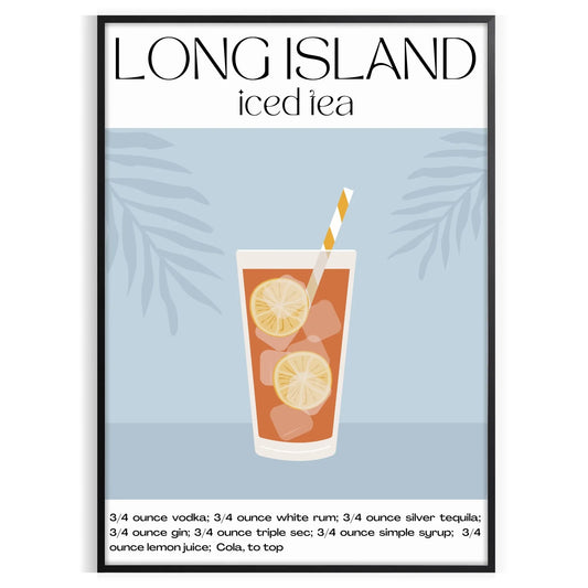 decor stunning Long Island Cocktail poster vibrant orange accents sleek black background eye artwork perfect gift wall art unframed options ideal print space