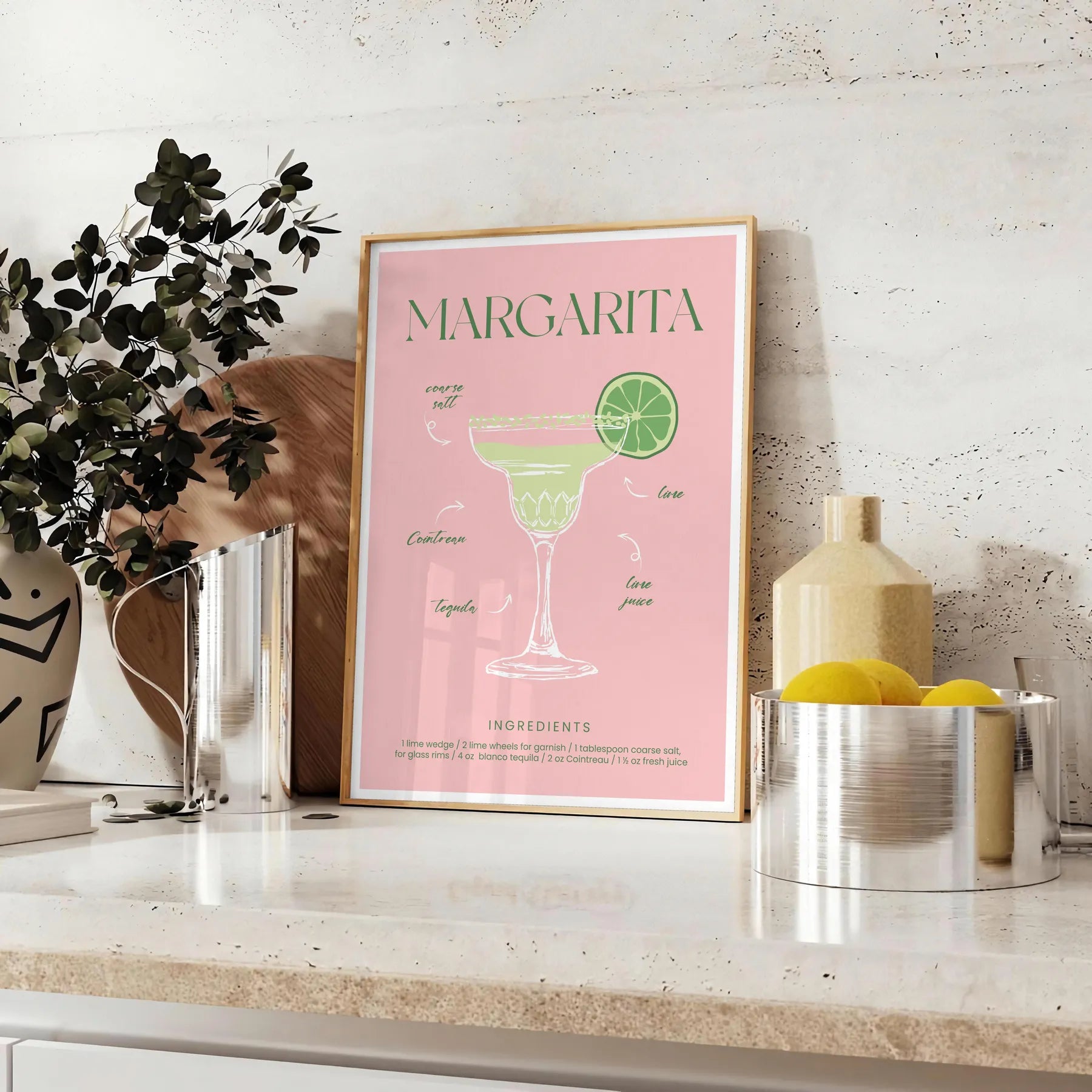space vibrant Margarita Cocktail Poster refreshing green orange hues eye wall art perfect gift enthusiasts home decor lovers unframed options